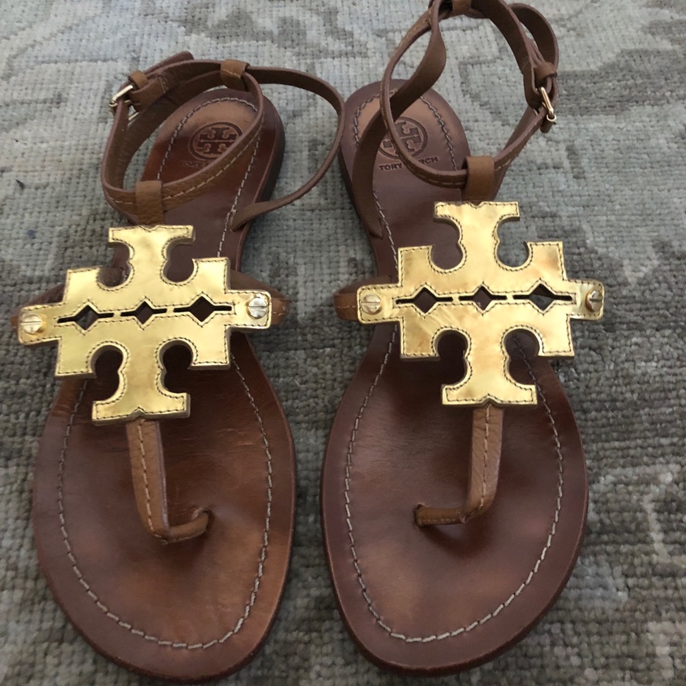 Tory Burch Liana Flat Sandal - Royal Tan with Gold